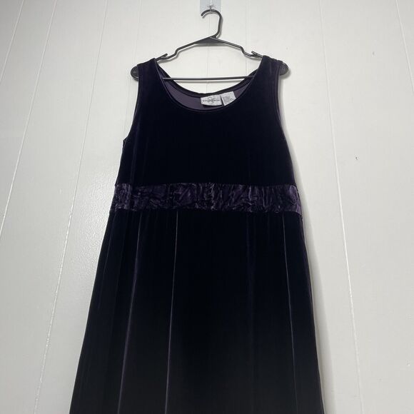 Vintage Velvet Maxi Dress 16 Black Sleeveless Stretch Whimsigoth Grunge Purple - Picture 8 of 9